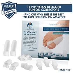 Dr. Fredericks Original 14 Piece Bunion Corrector Kit - 7 Pairs - Soft Gel Toe Separators & Bunion Cushions - Temporary Bunion Corrector & Pads - One Size Fits All Bunion Splint - Fast Bunion Relief