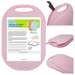 Kylermade 5 In 1 Multi-Layer Anti-Bacterial Non-Slip Cutting Board, Innovative 5 layered construction, 5 Kitchen Chopping Boards for Price of 1, BPA Free, Dishwasher Safe, Juice Grooves, Color Pink