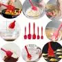Silicone Kitchenware Baking Tool Set - Non Stick Heat-Resistant Flexible Cooking Spatulas Brush Scraper Cake Butter Cream Mixing Batter Red