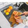 wuchenmin 2Pcs Roll Up Dish Drying Rack, Silicon Coated, Stainless Steel, Round and Square, Solid Rods, Draining, Trivet, Heat Resistant Mat Task, Kitchen.