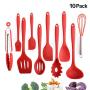 Cooking Spoon Shovel Silicone Cooking Kitchenware Set 10 Piece Set Non-Stick Shovel Colander Egg Beater Food Clip, multicolor