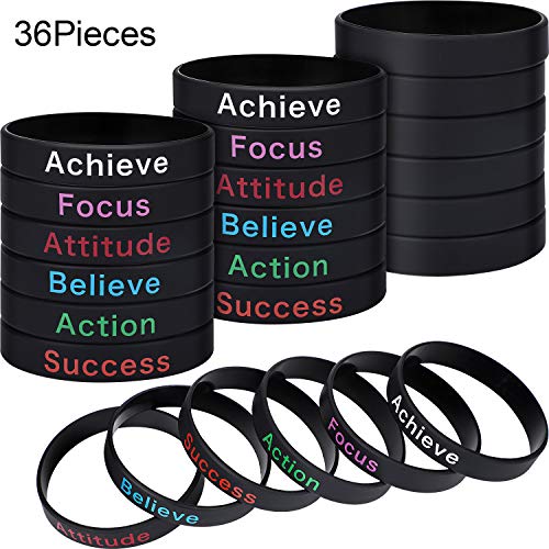 36 Pieces Inspirational Silicone Bracelets Motivational Rubber Wristbands Stretch Rubber Bracelets for Men and Women