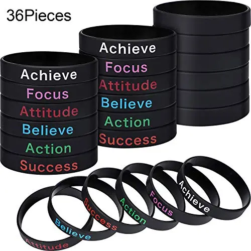 36 Pieces Inspirational Silicone Bracelets Motivational Rubber Wristbands Stretch Rubber Bracelets for Men and Women