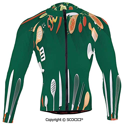 SCOCICI Cycling Jersey Long Sleeves Men,Kitchenware Utensils Vegetables Spices Cooking C
