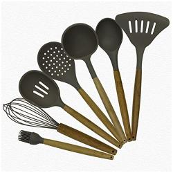 Kitchen tools safety and environmental cooking spoon shovel wooden handle 7 pieces of silicone kitchenware