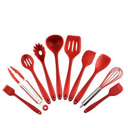 JunbosiKitchenware Silicone Kitchen 10 Pieces Nonstick Cookware Silicone Kitchenware Set Shovel Spoon Kitchenware Set,Red