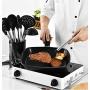 Silicone Kitchenware Set of 9, Heat Resistant Non-Scratch BPA Free Cookware Kit with Stand Holder Scraper Spoon