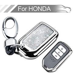 RYE Key Fob Cover with Glitter Liquid Quicksand,Flowing Bling Sparkle Key Fob Case Fit 4/5/6 Buttons Keyless Entry of Honda 2015-Up Civic Accord Fit Pilot CR-V Odyssey - Silver