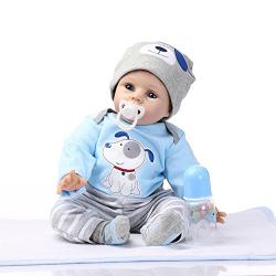 Nicery Reborn Baby Doll Soft Simulation Silicone Vinyl Cloth Body 22inch 55cm Lifelike Vivid Boy Girl Toy for Ages 3+ Blue Dog B076