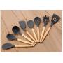 JunbosiKitchenware Wooden Handle Silicone Kitchenware Set of 8 Non-Stick Pan Silicone Shovel Spatula Kitchen Tool Silicone Cooking