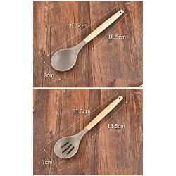 JunbosiKitchenware Elm Handle Silicone Cookware Set of 9 Wooden Handle Cooking Shovel Spoon Set Household Cooking Silicone Kitchenware Set