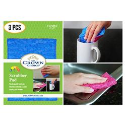 ODOR FREE Scrubbing Pad (3Pk) for Dishwashing and Cleaning | Strong & Scratch Free Scrubber | VERY Durable and Tough Scrub Sponge | No Mildew Smell from Sponges, Dishcloth, Cotton.