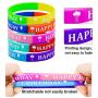 SelfTek 25 Pack Happy Birthday Silicone Wristband for Kids Corlorful Rubber Bracelets Stretchable Teenagers Party Rubber Bands Gift Favors Game Fashion Decorations Toys, 5 Styles
