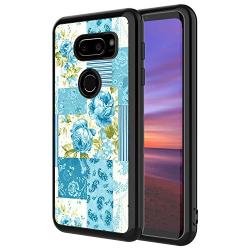 LG V30 ThinQ Case, Blue Flower Shock-Absorption TPU Rubber Bumper LG V30 ThinQ Case, Ultra Thin Slim Protective Cover for LG V30 ThinQ-Black