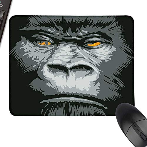 Modern Desk Pad, Office Desk Mat Close Up Gorilla Portrait with Orange Eyes Zoo Jungle Animal Wild Money Graphic with Stitched Edges 11.8&quotx9.8" Grey Marigold