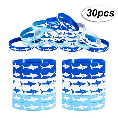 30 Pieces Shark Party Favors Rubber Wristbands Bracelet Shark Birthday Party Supplies Wristbands Bracelet 3 colors