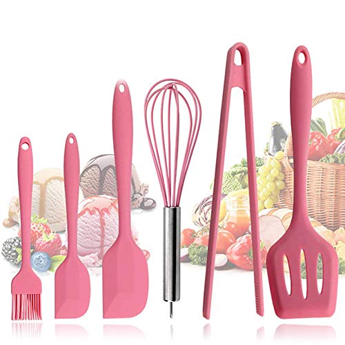 Ksone Home 6pcs Pink kitchenware Food Grade Silicone Kitchen Cooking Tools Durable Cooking Utensils Eco-Friendly Kitchen Baking Tools