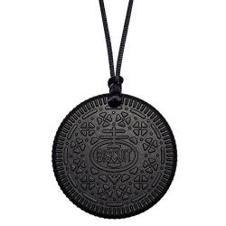 Munchables Biscuit Chewable Necklace - Sensory Chew Jewelry for Kids (Black)