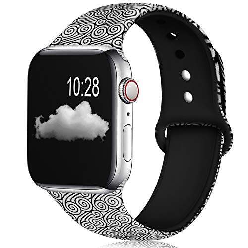 KOLEK Floral Bands Compatible with Apple Watch 42mm 44mm, Silicone Fadeless Pattern Printed Replacement Bands for iWatch Series 4 3 2 1, Cloud, M, L