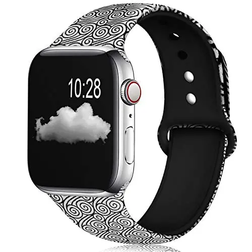 KOLEK Floral Bands Compatible with Apple Watch 38mm 40mm, Silicone Fadeless Pattern Printed Replacement Bands for iWatch Series 4 3 2 1, Cloud, M, L