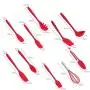 Silicone Kitchenware Set 10 Piece Set Silicone Scraper Brush Food Clip Cooking Shovel Spoon Kitchen utensils Spoon (Color : Red)