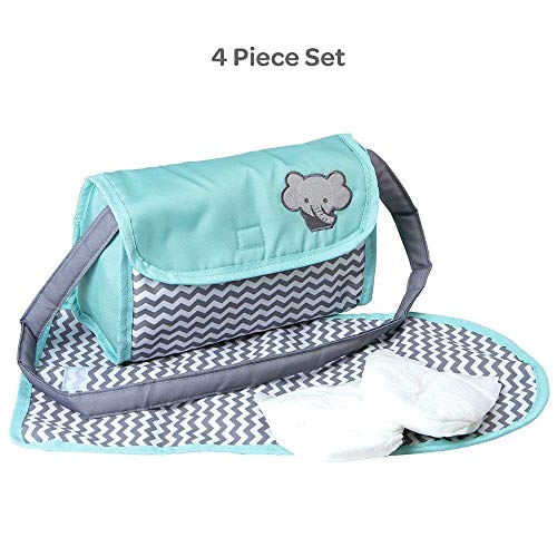 Adora Baby Doll Zig Zag Diaper Bag Accessories Changing Set Gender Neutral Teal Pattern Design for Kids 3 years & up