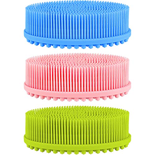 3 Pieces Exfoliating Silicone Body Scrubber Body Silicone Scrubber Brush Silicone Body Wash Scrubber for Skin Exfoliation, 3 Colors