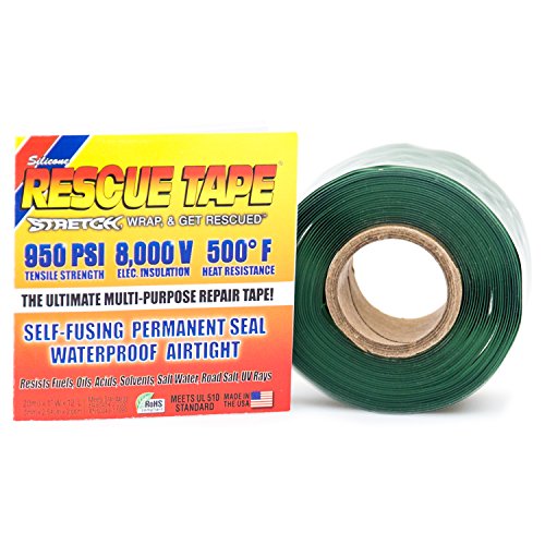 Rescue Tape | Self-Fusing Silicone Tape | Emergency Pipe & Plumbing Repair | DIY Repairs | Seal Radiator Hose Leaks | Wrap Electrical Wires | Used By US Military | 1” X 12’ | Silicone Rubber | Green