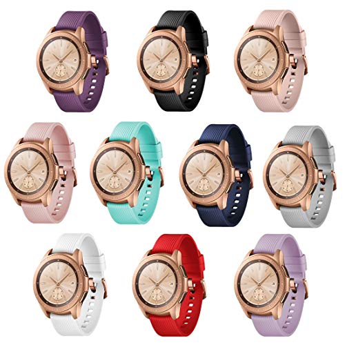 TECKMICO 10PCS Galaxy Watch Bands,20mm Silicone Replacement Bands Compatible for Samsung Galaxy Watch 42mm with Rose Gold Watch Buckle,10 Colors for Women Men Gift (Set of 10, Rose Gold Buckle)