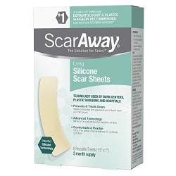 ScarAway Long Silicone Scar Treatment Sheets, Ideal for Larger and Longer Scars - 6 Multi-Use Adhesive Soft Fabric Strips, 1.5 in. x 7 in.