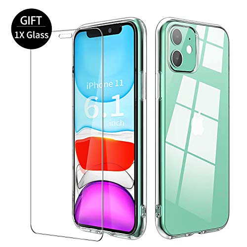 VATI Compatible with iPhone 11 Case with Gift 1-Pack Screen protector iPhone 11, Tempered Glass Back with Soft TPU Bumper Edge, Clear iPhone 11 Cases Cover for iPhone 11 6.1 inch