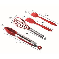 Mokpi 10 Piece Silicone Kitchen Utensils Set Heat Resistant Non-Stick Cooking Tools Professional Kitchenware (Red)