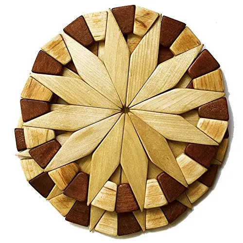 Natural Wood Trivets For Hot Dishes - 2 Eco-friendly, Sturdy and Durable 7 Kitchen Hot Pads. Handmade Festive Design Table Decor - Perfect Kitchen Gifts Idea.