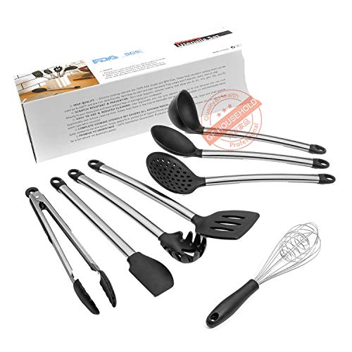 8-Piece Kitchen Utensil Set-Silicone Nonstick Cooking Utensils for Kitchen Tool kitchenware stainless steel Handle Spatula Set,8pcs