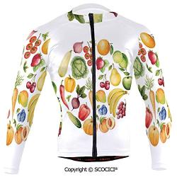 Cycling Jersey Long Sleeves Men,Fruit and Vegetables Vintage Style Kitchenware C