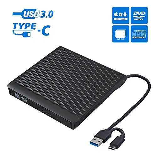 External DVD Drive, andyer Portable High-Speed USB 3.0 Type-C CD DVD +/-RW Optical Drive CD Burner/Slim DVD Reader Writer for PC Laptop Desktops, Compatible with Windows/Mac OSX/Linux (Large)