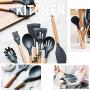 Silicone Kitchenware Set, 11 Pieces of Wooden Handle Cooking Tools, BPA-Free Silicone Spatula Spoon, Kitchen Utensils, Non-Stick Cookware Cutlery Set