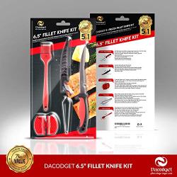 Dacodget 6.5 inch Fillet Knife Kit | Multifunctional Stainless Steel Fish Deboning and De-Scaling Knife with Sheath + Portable Knife Sharpener + Fish Bones Tweezers + BBQ Silicone Glazing Brush