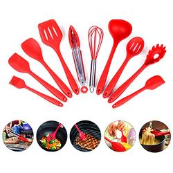 AMLINKER Silicone Heat Resistant Kitchen Cooking Utensil 10 Piece Cooking Set Non-Stick Kitchen Tools (Red)