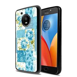 Moto E4 Case, Blue Flower Shock-Absorption TPU Rubber Bumper Moto E4 Case, Ultra Thin Slim Protective Cover for Moto E4-Black