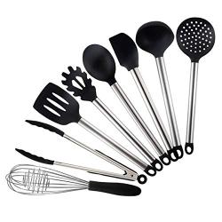 8Pcs Kitchen Utensil Set,Stainless Steel Cooking Tools,Nonstick Non-Scratch Heat Resistant Silicone Kitchenware Set