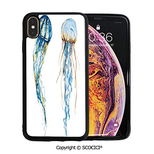 SCOCICI Unique Slim Designs Drop-Protection Smart Cell Phone Case Cute Jellyfish Exotic Sea Ocean Creature Aquatic Animals Watercolor Raster Graphic Compatible with iPhone Xs Max