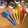 TTLIFE Rainbow Colored Dish Set/Silicone Spatula Utensil Kitchen Colorful 8 Pieces With Turner, Slotted spoon, Ladle, Spoon, Spoon Spatula, Spooula, Spatula, Basting brush for Cooking/Baking/BBQ