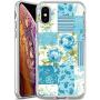 iPhone Xs Max Case, Soft TPU Slim-Fit Flexible Ultra-Thin Clear Case, Full-Body Rugged Bumper Print Blue Flower Case for iPhone Xs Max, Transparent