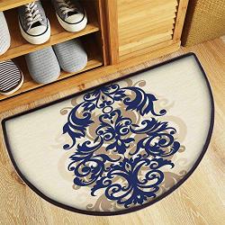 YOLIYANA Kitchen Decor Practical Semicircle Rug,Classical Baroque Vintage Design Print Victorian Style Brush Kitchenware Oriental for Back Door