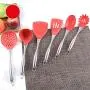 Xiaoais shop Stainless Steel Silicone kitchenware, Non-Stick Pot high Temperature Spatula Spoon, Cooking Spoon Shovel Set