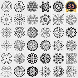 35 Pack Mandala Dotting Stencils Template, Mandala Dotting Stencils Mandala Dot Painting Stencils Painting Stencils for Painting on Wood, Airbrush and Walls Art