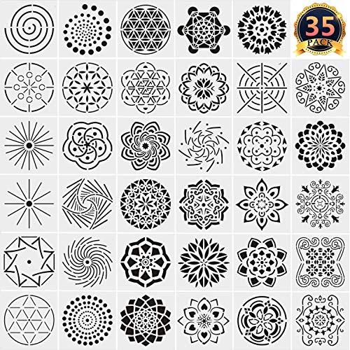 35 Pack Mandala Dotting Stencils Template, Mandala Dotting Stencils Mandala Dot Painting Stencils Painting Stencils for Painting on Wood, Airbrush and Walls Art