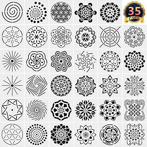 35 Pack Mandala Dotting Stencils Template, Mandala Dotting Stencils Mandala Dot Painting Stencils Painting Stencils for Painting on Wood, Airbrush and Walls Art