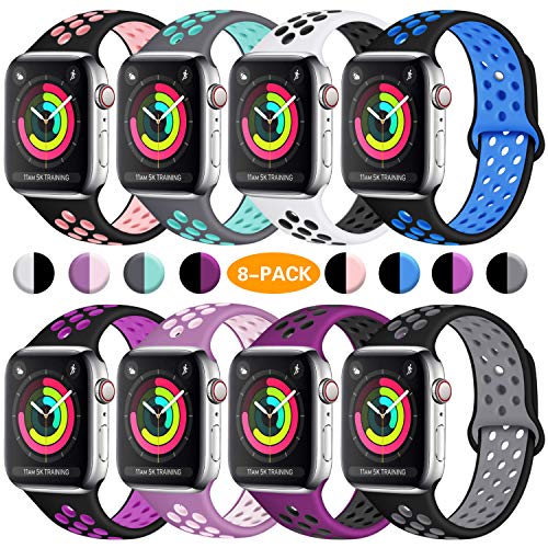ilopee Band Compatible with Apple Watch 40mm 44mm 38mm 42mm, Vibrant Two-Tone Waterproof Durable Silicone Sport Strap for iWatch Series 5 4 3 2 1 for Women/Men, S/M M/L
